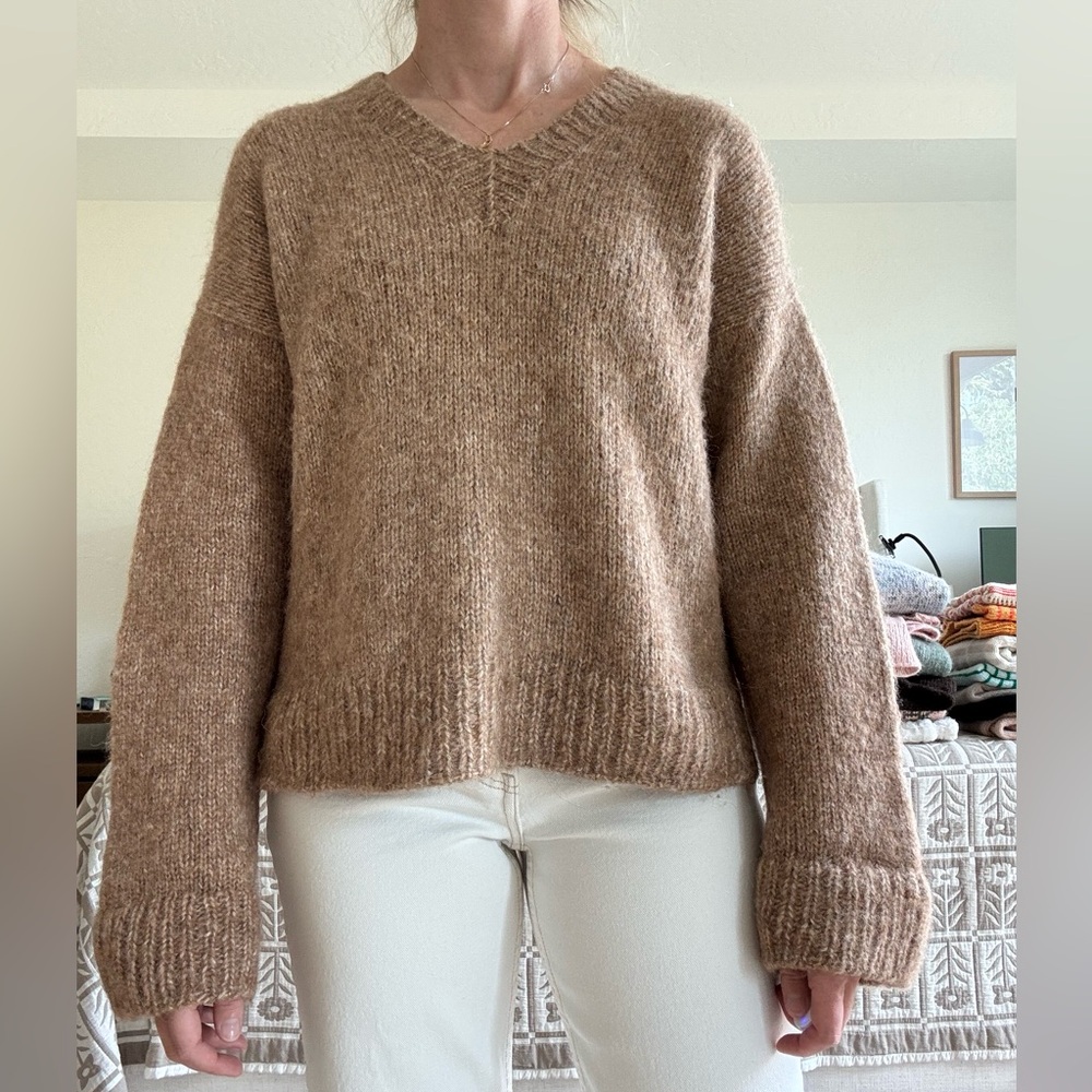 Hand knit alpaca and cotton v-neck oversized sweater